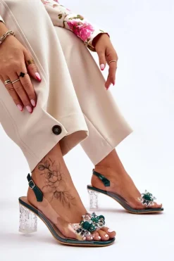 Modne Sandały Z Koralikami Zielone Terrance