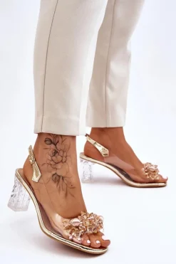 Modne Sandały Z Koralikami Złote Terrance