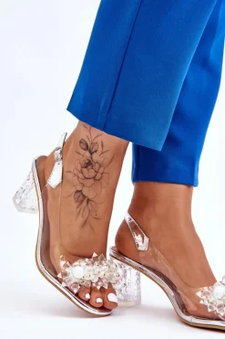 Modne Sandały Z Koralikami Srebrne Terrance