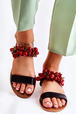 Modne Sandały Z Koralikami Czarne Hally