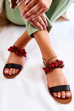 Modne Sandały Z Koralikami Czarne Hally