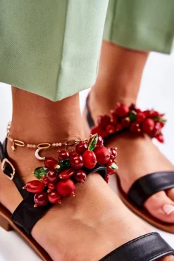 Modne Sandały Z Koralikami Czarne Hally