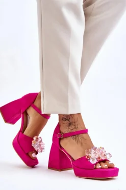 Modne Sandały Z Kryształami Na Masywnym Obcasie Fuksja Garrett