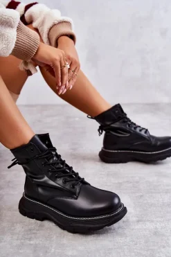 Modne Skórzane Botki Glany Czarne Casso