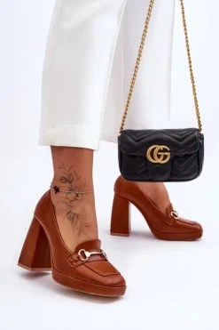 Modne Skórzane Czółenka Camel Rouse