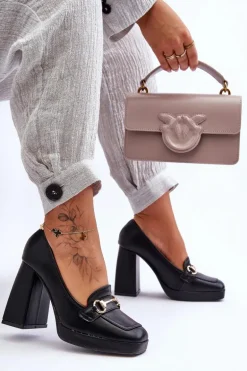 Modne Skórzane Czółenka Czarne Rouse