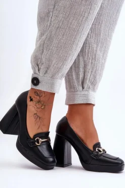 Modne Skórzane Czółenka Czarne Rouse