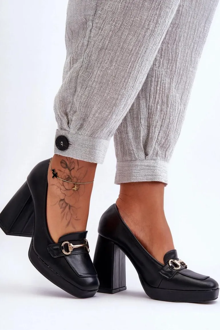 Modne Skórzane Czółenka Czarne Rouse