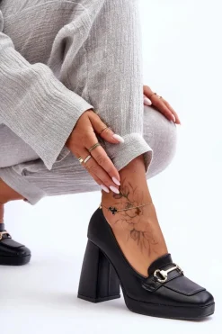 Modne Skórzane Czółenka Czarne Rouse