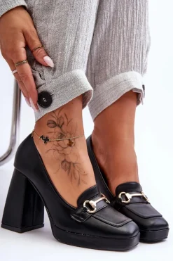 Modne Skórzane Czółenka Czarne Rouse