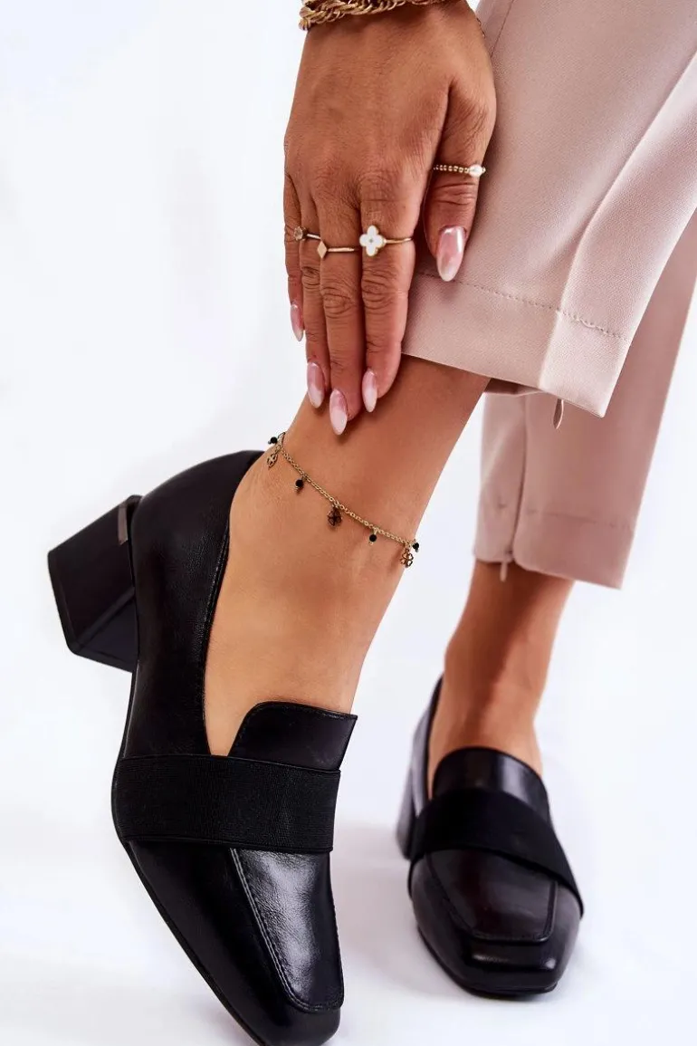 Modne Skórzane Czółenka La.Fi 230033B-PU Czarne