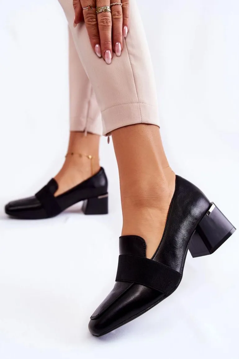 Modne Skórzane Czółenka La.Fi 230033B-PU Czarne