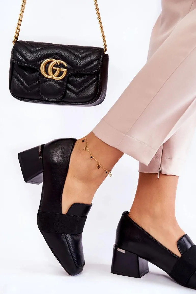 Modne Skórzane Czółenka La.Fi 230033B-PU Czarne