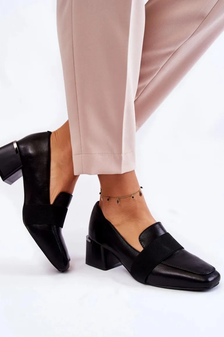 Modne Skórzane Czółenka La.Fi 230033B-PU Czarne