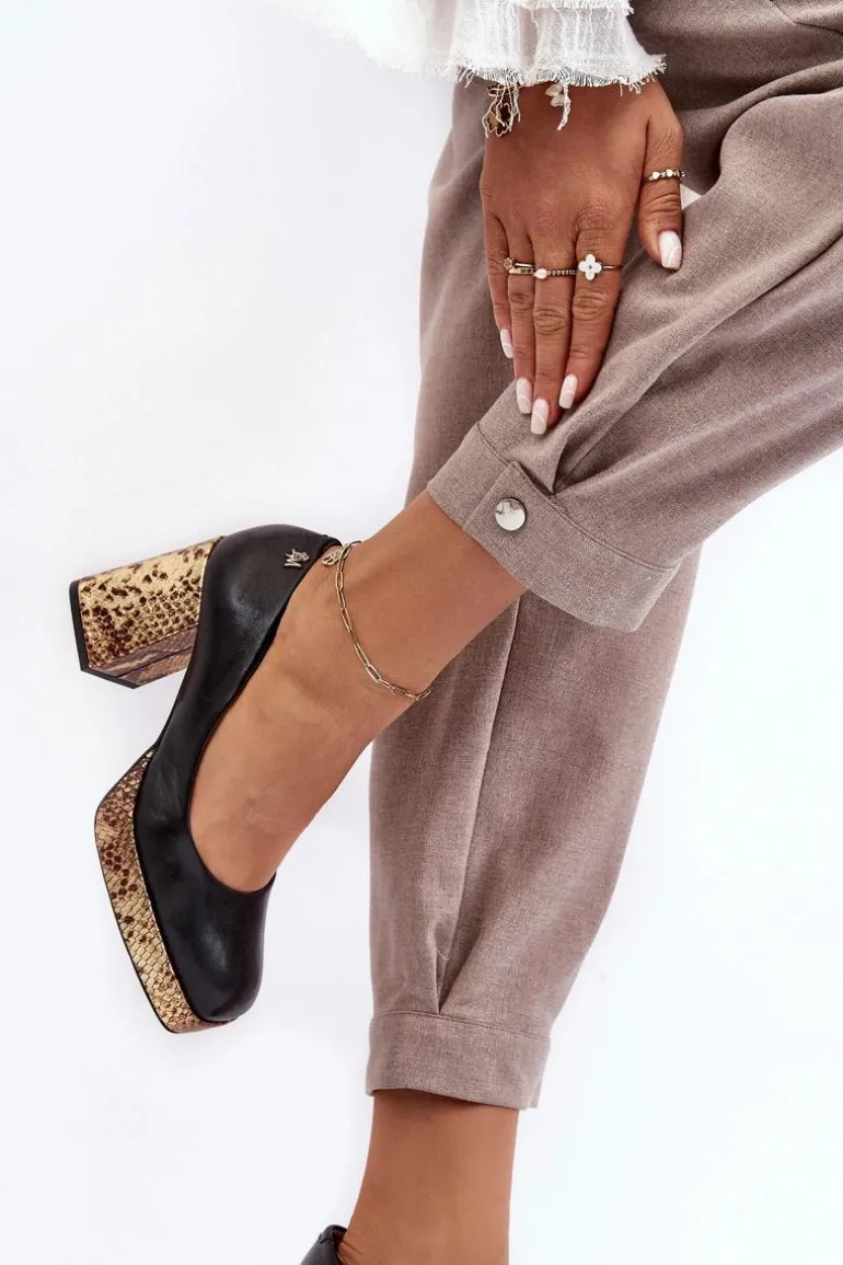 Modne Skórzane Czółenka Laura Messi 2599 Czarne