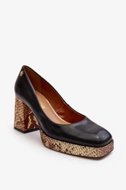 Modne Skórzane Czółenka Laura Messi 2599 Czarne