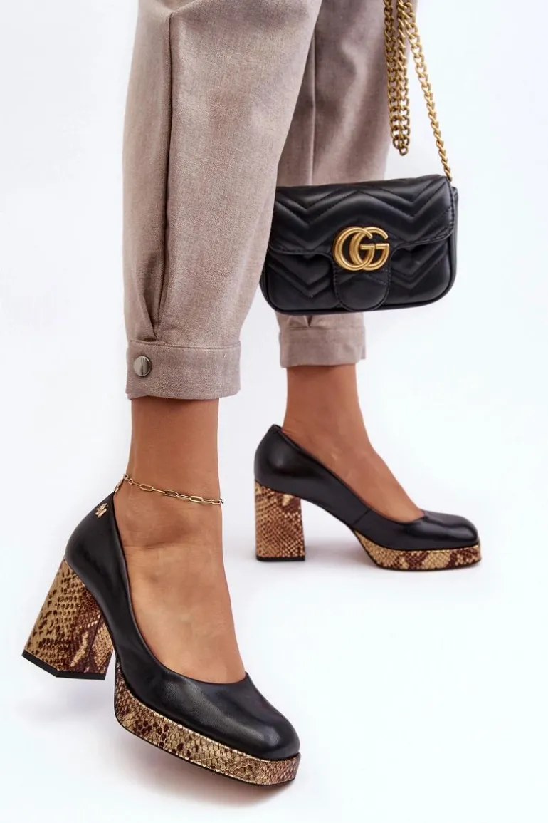 Modne Skórzane Czółenka Laura Messi 2599 Czarne