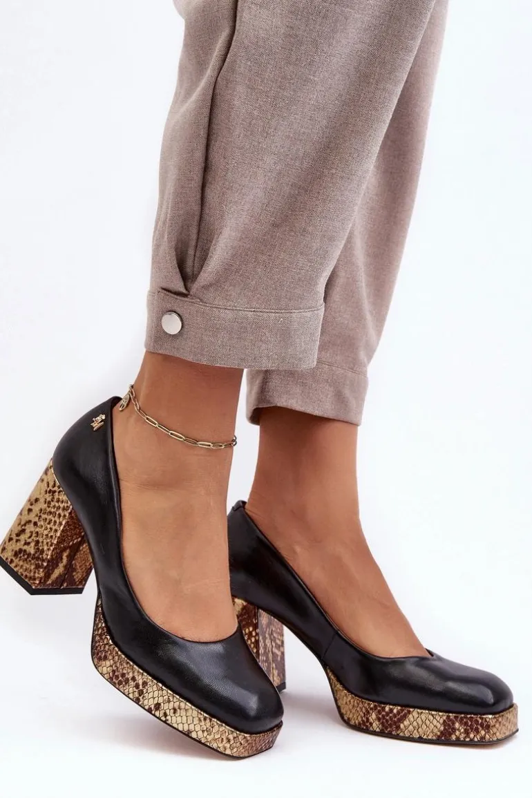 Modne Skórzane Czółenka Laura Messi 2599 Czarne