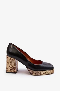 Modne Skórzane Czółenka Laura Messi 2599 Czarne