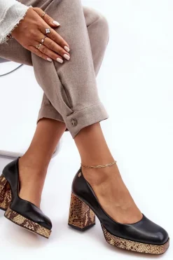 Modne Skórzane Czółenka Laura Messi 2599 Czarne