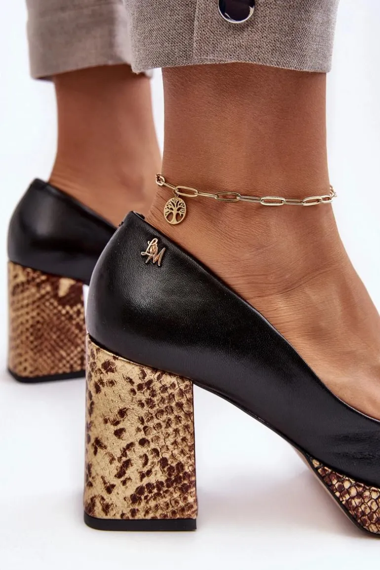 Modne Skórzane Czółenka Laura Messi 2599 Czarne