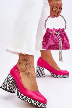 Modne Skórzane Czółenka Laura Messi 2599 Fuksja