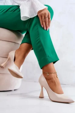 Modne Skórzane Czółenka Lewski Shoes 3181 Beżowe