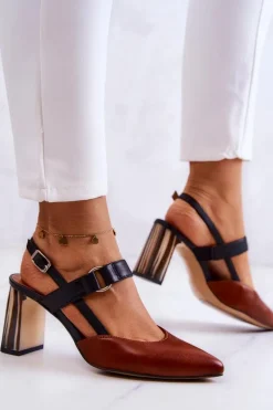 Modne Skórzane Czółenka Maciejka 05498-29 Brązowo-Czarne