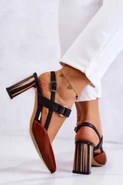 Modne Skórzane Czółenka Maciejka 05498-29 Brązowo-Czarne