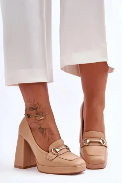 Modne Skórzane Czółenka Nude Rouse