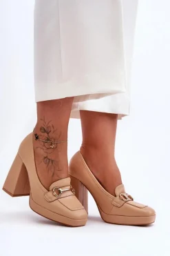 Modne Skórzane Czółenka Nude Rouse