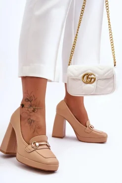 Modne Skórzane Czółenka Nude Rouse