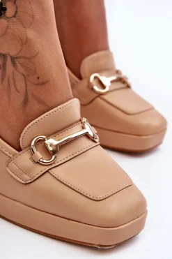 Modne Skórzane Czółenka Nude Rouse