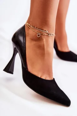 Modne Skórzane Czółenka W Szpic Czarne Mailla