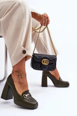 Modne Skórzane Czółenka Zielone Rouse