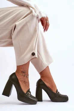 Modne Skórzane Czółenka Zielone Rouse