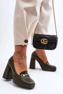 Modne Skórzane Czółenka Zielone Rouse