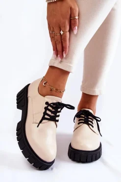 Modne Skórzane Półbuty La.Fi 210013BE-PU Beżowe