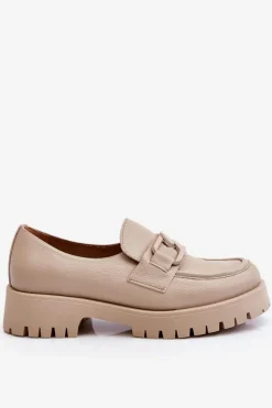 Modne Skórzane Półbuty Loafery Beżowe Lemar Rayhan