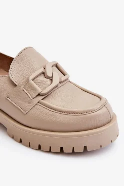 Modne Skórzane Półbuty Loafery Beżowe Lemar Rayhan