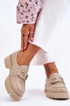 Modne Skórzane Półbuty Loafery Beżowe Lemar Rayhan