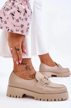 Modne Skórzane Półbuty Loafery Beżowe Lemar Rayhan