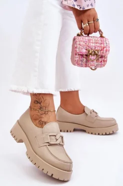 Modne Skórzane Półbuty Loafery Beżowe Lemar Rayhan