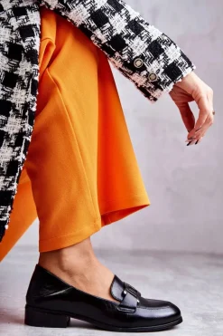 Modne Skórzane Półbuty Loafery Czarne Trine