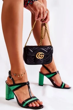 Modne Skórzane Sandałki Na Słupku Zielone Passion