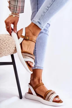 Modne Skórzane Sandały Damskie Maciejka 05561-11 Białe