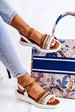 Modne Skórzane Sandały Damskie Maciejka 05561-11 Białe