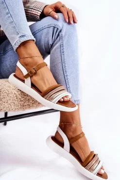 Modne Skórzane Sandały Damskie Maciejka 05561-11 Białe