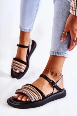 Modne Skórzane Sandały Damskie Maciejka 05561-01 Czarne