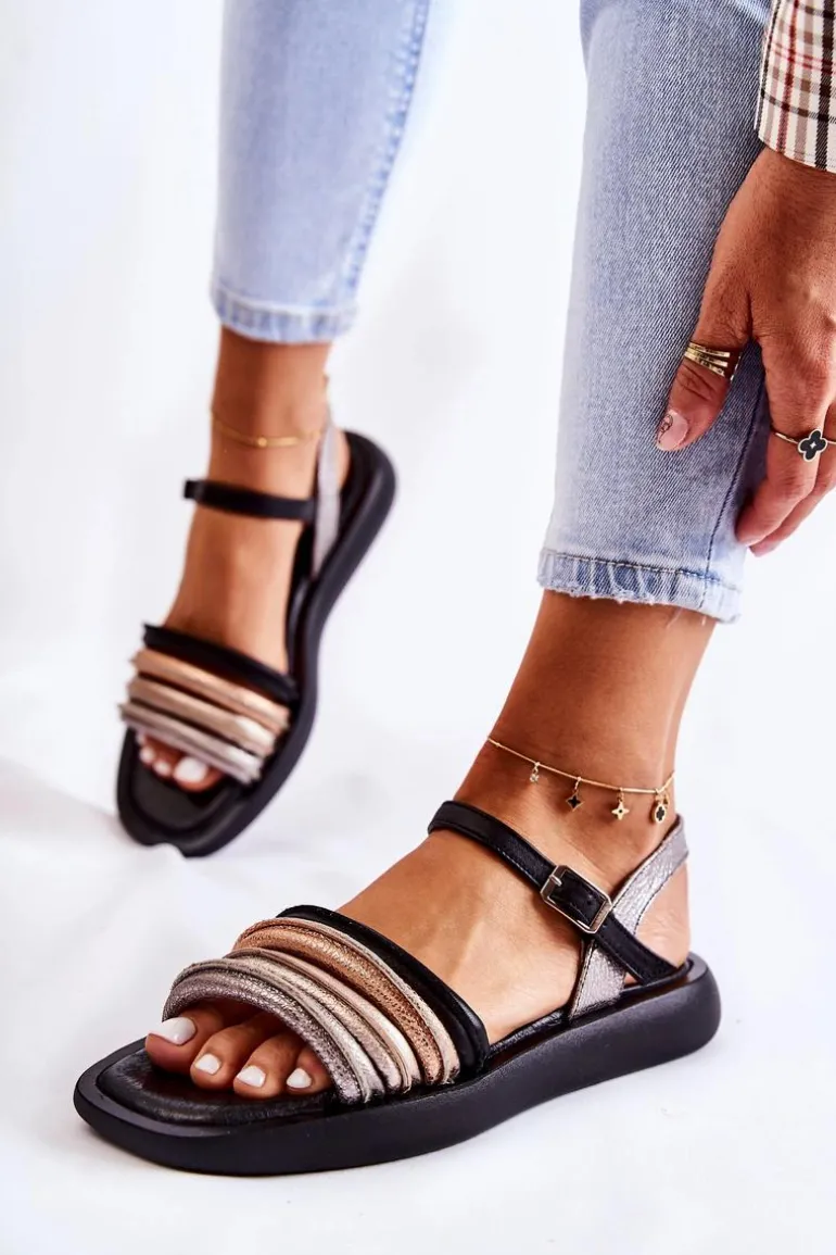 Modne Skórzane Sandały Damskie Maciejka 05561-01 Czarne